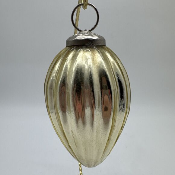 Vintage Krugel German Blown Glass Ornament Christmas Gold Ribbed Teardrop 5" - Picture 2 of 9